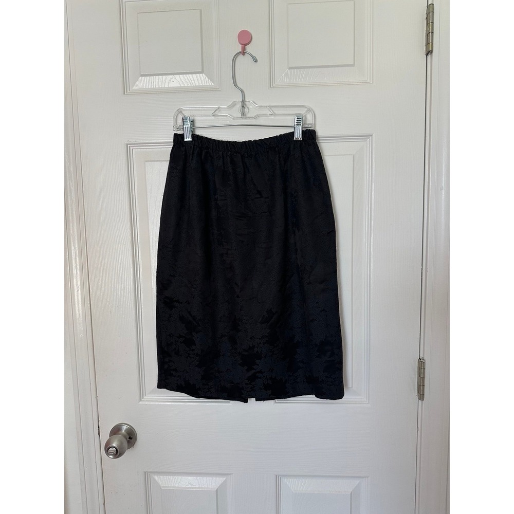 Miss Oops California Black Floral Jacquard Pencil Skirt Elastic Waist 52004